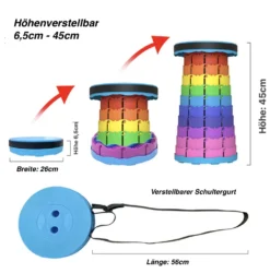 RHP Klapphocker Faltbar & Höhenverstellbar I Tragbarer Hocker Für Garten & Outdoor – Klappstuhl Campinghocker Campingstuhl Outdoorstuhl – Für Camping Reisen Angeln Grillen (Schwarz) -Campingbedarf Geschäft 4e320ea2bd4074227b89f03539ee05a5