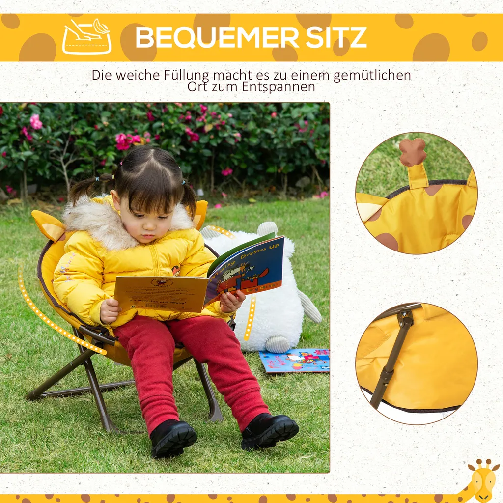 HOMCOM Moonchair Campingstühle Kinder Mondstuhl Faltbar Kinder-Klappsessel Klappbar In-& Outdoor Leicht Zu Tragen Für Kleinkind Mädchen Junge Stahl Gelb Ø50 X 49H Cm – Bild 5
