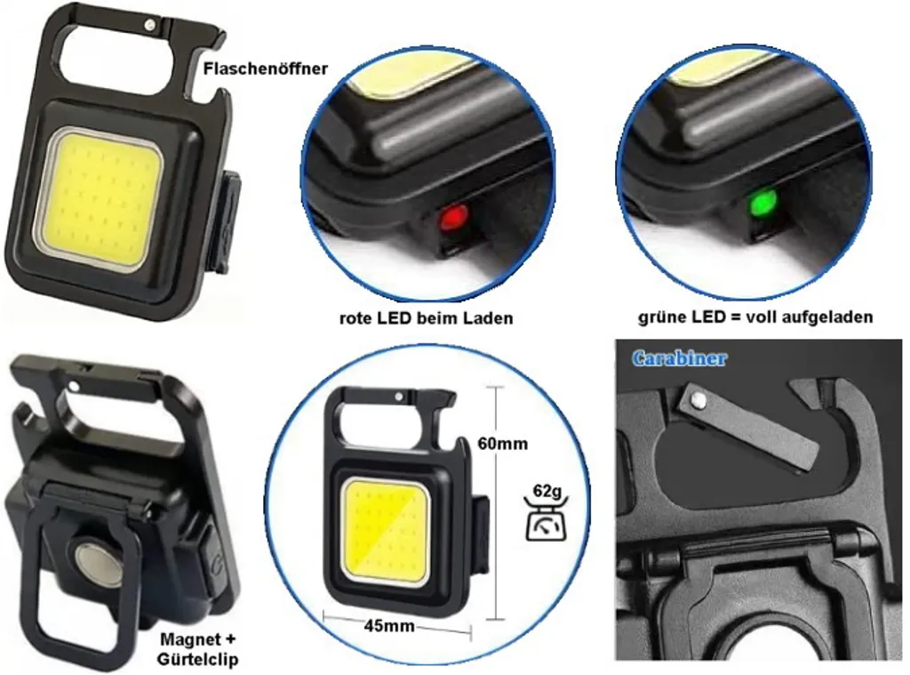 OUTDOOR Mini-Taschenlampe KeyChain Light - COB Outdoor - FLOODLIGHT Black