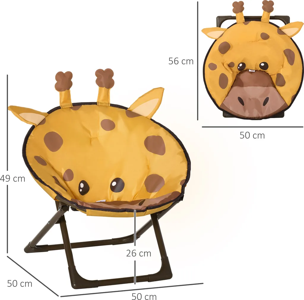 HOMCOM Moonchair Campingstühle Kinder Mondstuhl Faltbar Kinder-Klappsessel Klappbar In-& Outdoor Leicht Zu Tragen Für Kleinkind Mädchen Junge Stahl Gelb Ø50 X 49H Cm – Bild 3