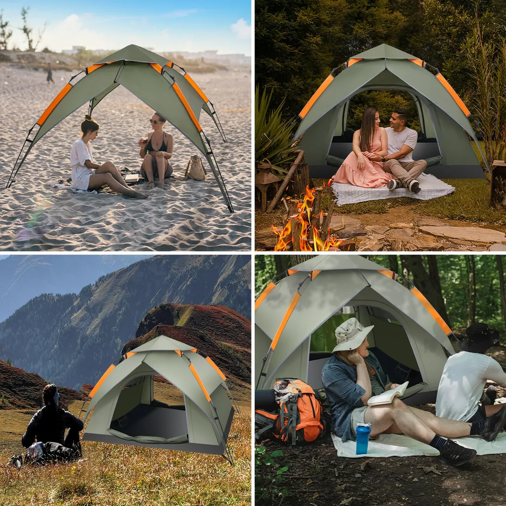 Puluomis Campingzelt Zelt Kuppelzelt Familienzelt Für 3-4 Personen Outdoor Camping Grün 210 X 180 X 105 Cm – Bild 6