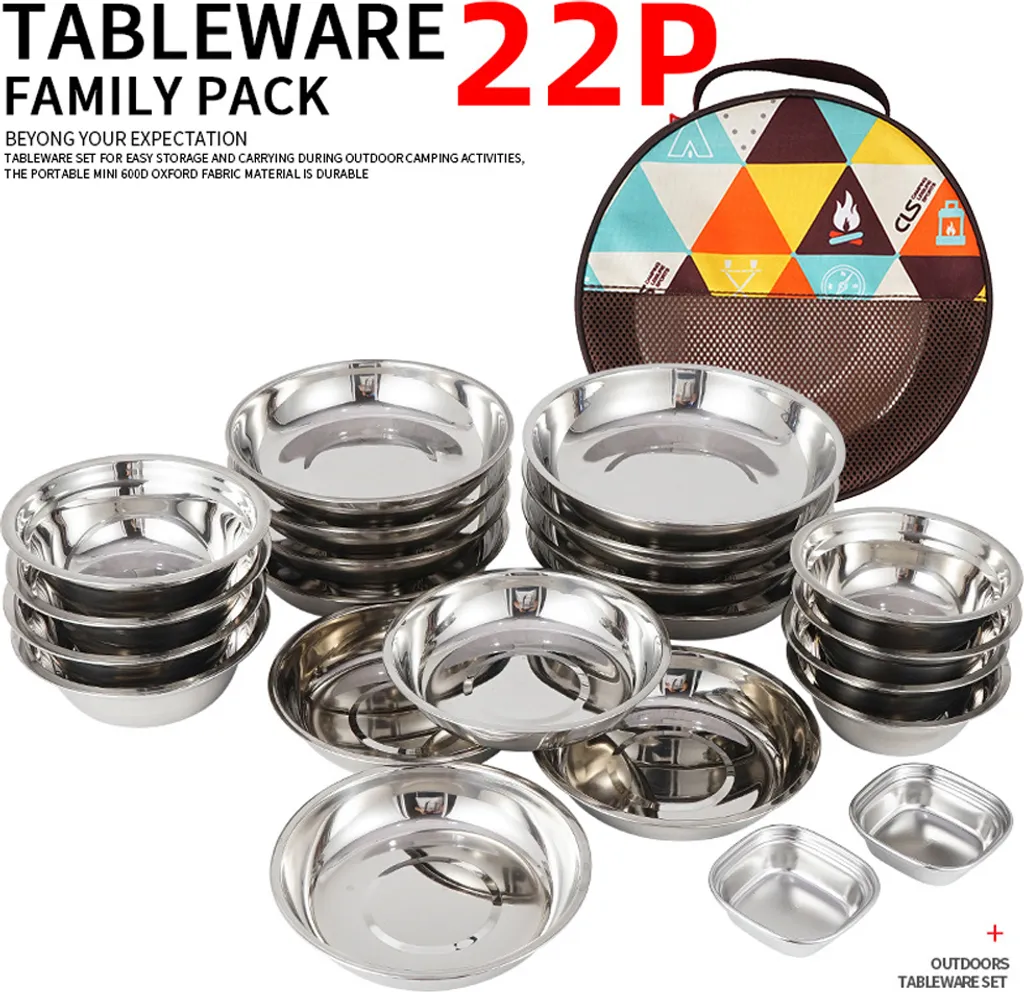 CLS 22-teiliges Tragbares Essteller-Set, Camping-Geschirr-Set, Polierter Edelstahl, Schš¹sseln, Suppent?pfe Mit Aufbewahrungstasche Fš¹r Das Kochen Im Freien, Camping, Picknick, Grillen – Bild 10