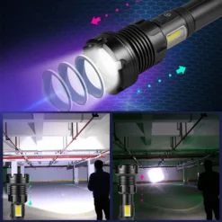 12000 Lumen Taschenlampe, LED Taschenlampe Extrem Hell USB Aufladbar 18650 Batterie, 4 Lichtmodi, Zoombar, Lange Arbeitszeit Taktische Taschenlampe -Campingbedarf Geschäft 6143ea3435ffa24ead3da7e4fe98a23d
