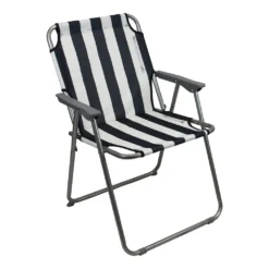 Wohaga Campingstuhl 'Texel' Mit Armlehnen, Klappbar - Weiss / Blau Gestreift