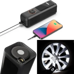 QiCYCLE Elektrische Luftpumpe, Tragbarer Luftkompressor Mit LED-Licht, Hochpräziser Digitaler Akku-Kompressor Reifenfüller Für Auto, Motorräder, Fahrräder, Bälle -Campingbedarf Geschäft 61dc764197250480ff5be532d7d1b64c