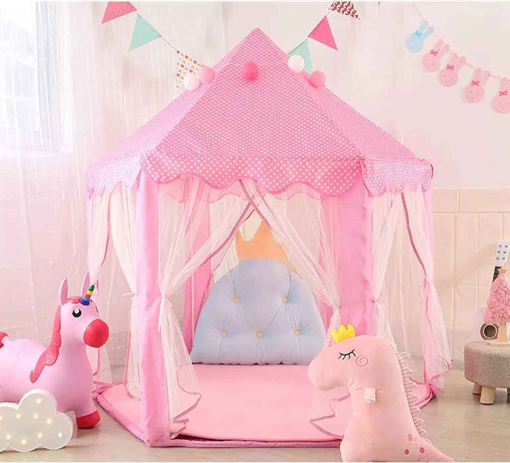 Topchances Spielzelt Für Kinder, Kinderspielzelt Mädchen Kinder Zelt, Princess Castle Spielzelt Für Kinder, Prinzessin Zelt Innen & Draussen - Weihnachten, Geschenk Für Kinder,Rosa – Bild 9