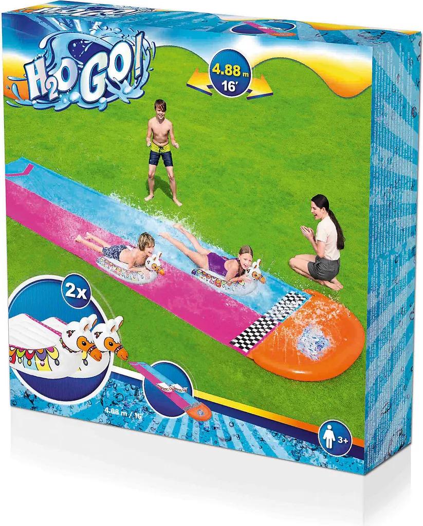 Bestway Sport H2OGO!™ 2er-Wasserrutsche Mit Aufblasbaren Lama-Schwimmtieren 488 Cm Wasserspielzeug Wasserspaß 0 – Bild 8