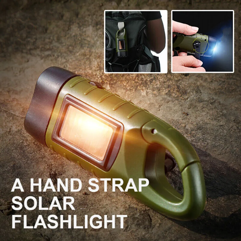 3-LED Taschenlampe Handkurbel Solar Dynamo Karabiner Wiederaufladbare Notfalllampe, Grün Camping Taschenlampe – Bild 9