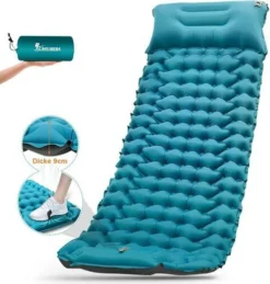 Isomatte Camping Aufblasbar, 9cm Dicke Isomatten Camping Ultraleicht Mit Kissen Isomatte Selbstaufblare Schlafmatte, Wasserdichte & Faltbare