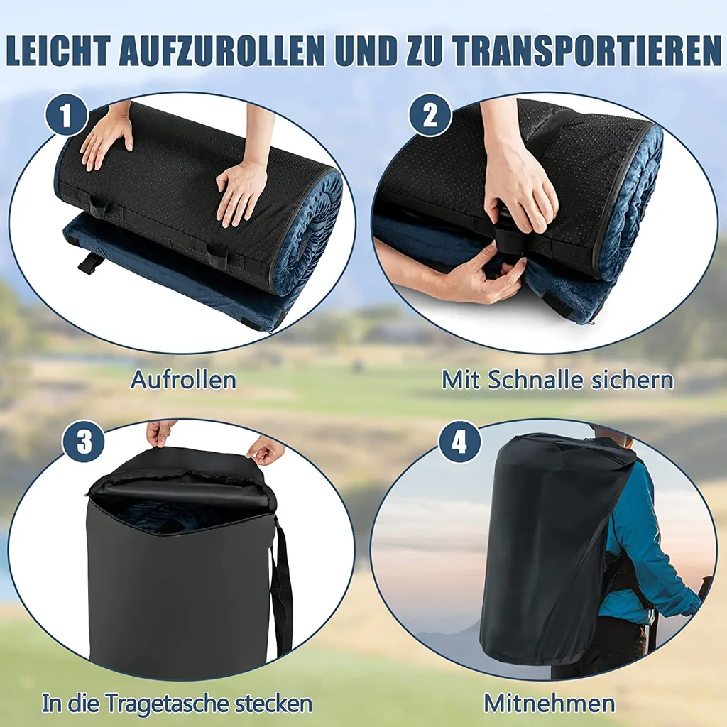 COSTWAY Isomatte Camping, Campingmatratze Aus Memory-Schaum, Leichte Schlafmatte Mit Flanellbezug, Inkl. Tragetasche, Gästematratze Für Reisen, Wandern, Zuhause, 183 X 62,5 X 6,5 Cm – Bild 5