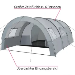 Tectake Tunnelzelt Woodstock Für 6 Personen Mit Vorzelt Und Tragetasche - Hellgrau/dunkelgrau -Campingbedarf Geschäft 6b853df42981f59bc30572750dd99cb9