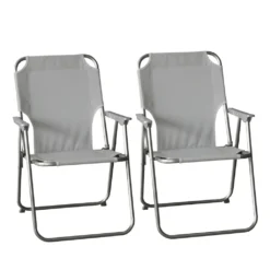 2 Stück Wohaga Campingstuhl 'Texel' Mit Armlehnen, Klappbar - Hellgrau