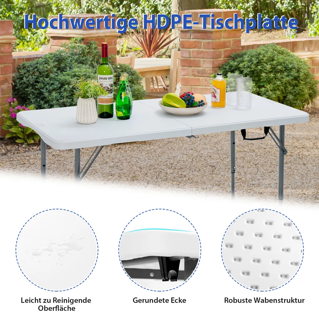 COSTWAY Tragbarer Campingtisch Klapptisch, Klappbarer Gartentisch Mit Tragegriff, Höhenverstellbar, Für Camping, Hochzeit, Party, 120 X 60 X 74,5 Cm – Bild 4