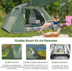 COSTWAY 4 Personen Campingzelt Mit Vordach, Doppelschicht Und Fenster, Kuppelzelt Winddicht, Camping Tent Wurfzelt Für 4 Erwachsene & 2 Kinder -Campingbedarf Geschäft 6e2f9c7aa716d9220bed4caf3b23aae8