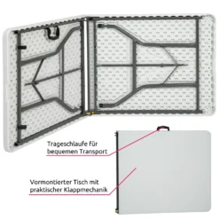 Tectake Camping Klapptisch 183x76x74cm - Weiß