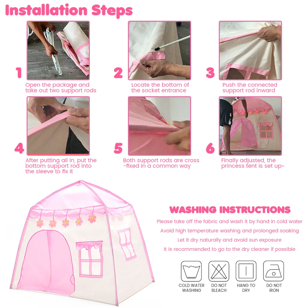 Kinderspielzelt Blühende Blumen Kinderzelt,Spielzelt Prinzessin Traum Schloss Burg Haus Für Mädchen, Im Kinderzimmer, Indoor/innen/außen/draußen,(Pink + Gelb) – Bild 5