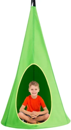 COSTWAY Hängezelt Hängehöhle Hängesessel Kinderhängesitz 115 Tragkraft, Kinder Fly Schaukel 80x80x148cm Grün
