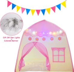 Kinderspielzelt Blühende Blumen Kinderzelt,Spielzelt Prinzessin Traum Schloss Burg Haus Für Mädchen, Im Kinderzimmer, Indoor/innen/außen/draußen,（Pink + Gelb）