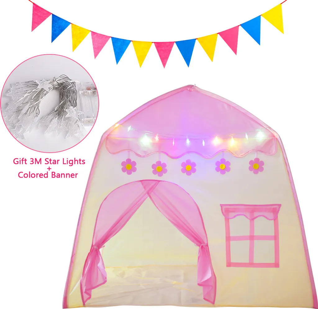 Kinderspielzelt Blühende Blumen Kinderzelt,Spielzelt Prinzessin Traum Schloss Burg Haus Für Mädchen, Im Kinderzimmer, Indoor/innen/außen/draußen,(Pink + Gelb)