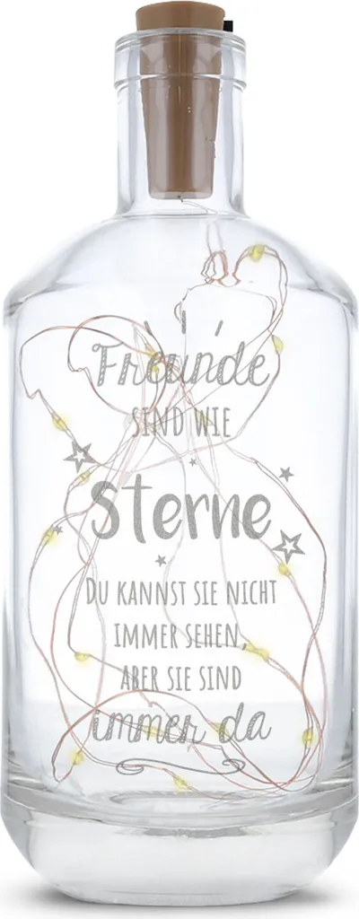 Flaschenlicht Mit LED-Lichterkette Und Gravur "Freunde Sind Wie Sterne"