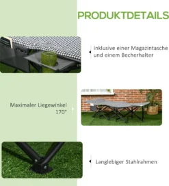 Outsunny Feldbett Campingbett, Campingliege Mit Tasche, Klappbett Mit Becherhalter, Für Schwimmbad, Balkon, Bis 120 Kg, Schwarz, 68 X 186 X 48cm -Campingbedarf Geschäft 7344f590e58a05691c968c1d3d0fbad7