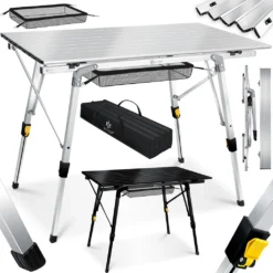 KESSER® Campingtisch Faltbar Klapptisch Camping Tisch Mit Aluminiumrahmen Aufrollbare Tischplatte Falttisch Klappbar Mit Höhenverstellung Inkl. Tragetasche Mit Trageband 90 X 53cm - Bis 30 Kg, Farbe:Schwarz