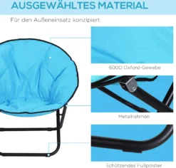 Outsunny Klappstuhl Klappsessel Campingstuhl Gartenstuhl Polstersessel Lounge Sessel Faltbar Metall + Oxfordstoff Blau 80 X 80 X 75 Cm -Campingbedarf Geschäft 740654ae0538c55cc2367fd37cd3c999