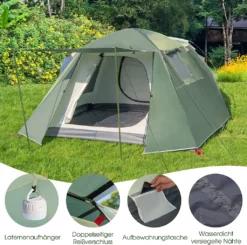 COSTWAY 4 Personen Campingzelt Mit Vordach, Doppelschicht Und Fenster, Kuppelzelt Winddicht, Camping Tent Wurfzelt Für 4 Erwachsene & 2 Kinder -Campingbedarf Geschäft 745ba096e78a1b358f73ef05186b26ac