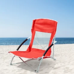 JEMIDI Strandstuhl Klappbar Mit Tragetasche - Klappstuhl Campingstuhl Beach Chair - Atmungsaktiv Leicht Faltbar - Stuhl Für Strand Camping Garten - Rot
