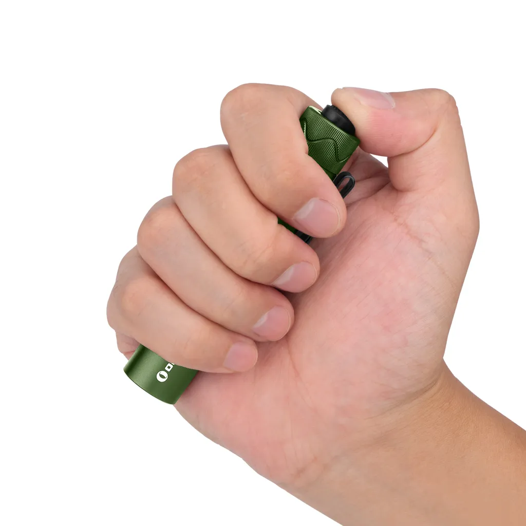 Olight I5R EOS Taschenlampe 350 Lumen Kalt Weiße LED 64 Meter Rechweite Und 37 Stunde Laufzeit Mit Heckschalter 1420mAh Batterie Per USB Wiederaufladbar Grün – Bild 7