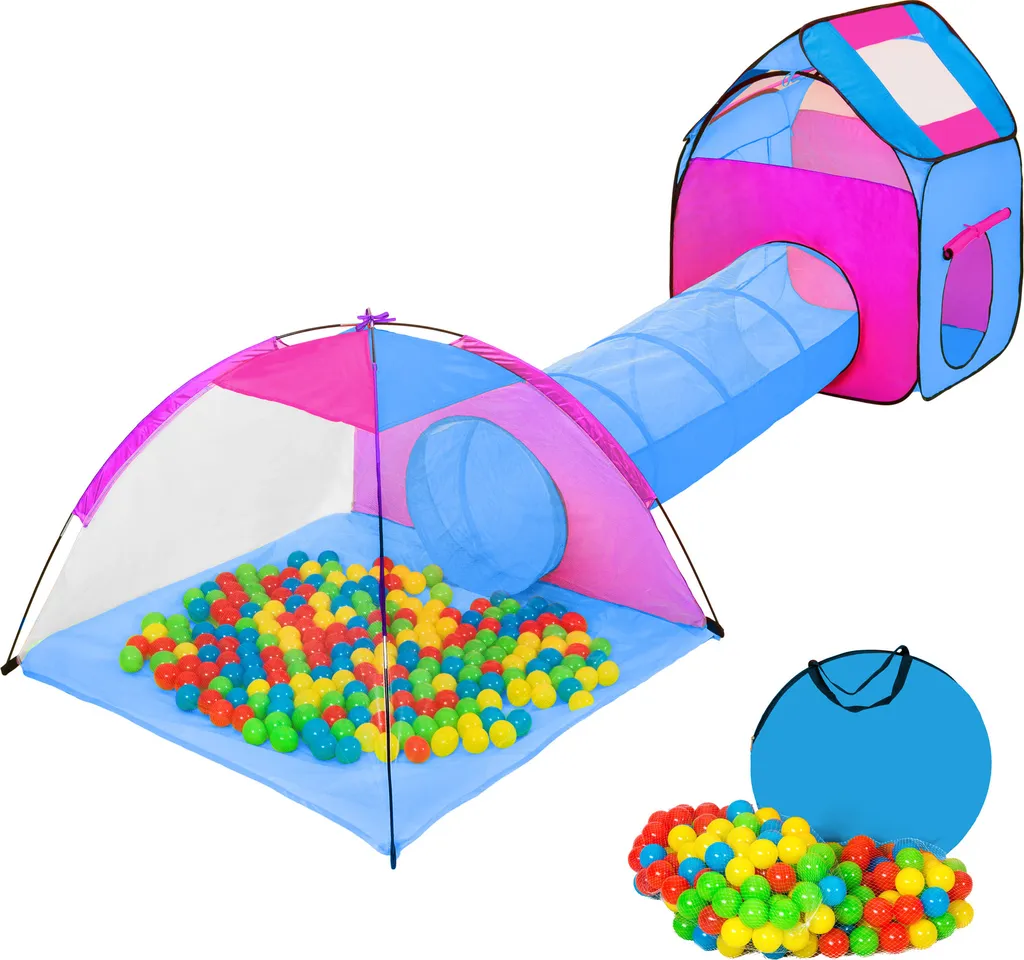 Tectake Spielzelt Mit Tunnel, 200 Bällen Und Tasche - Blau 3 Tectake Spielzelt Mit Tunnel, 200 Bällen Und Tasche - Blau