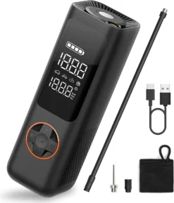 QiCYCLE Elektrische Luftpumpe, Tragbarer Luftkompressor Mit LED-Licht, Hochpräziser Digitaler Akku-Kompressor Reifenfüller Für Auto, Motorräder, Fahrräder, Bälle