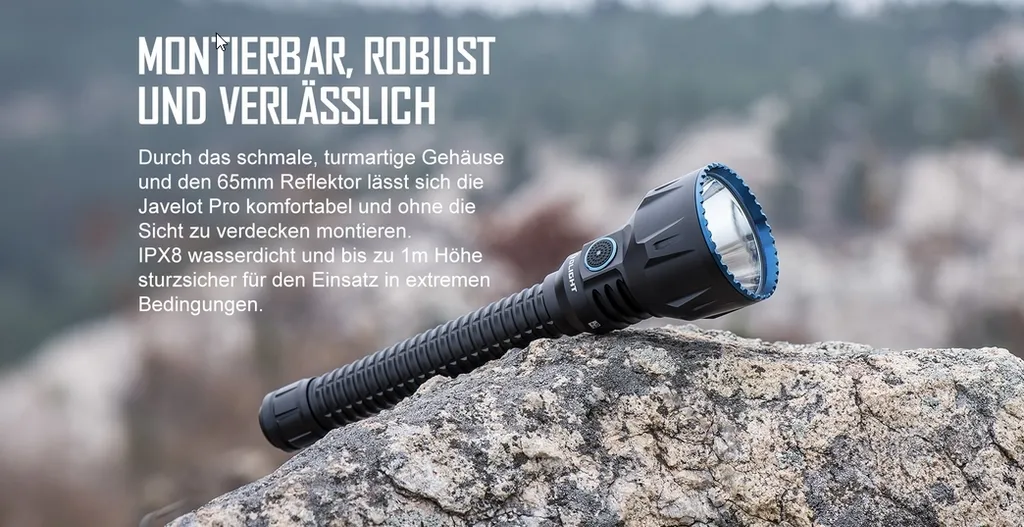 OLIGHT JAVELOT TURBO NW LED Taschenlampe USB Aufladbar MCC3 Magnetisches Ladeskabel 1300 Lumen 1300 Meter Leuchtweite Wasserdicht 4 Lichtmodi – Bild 7