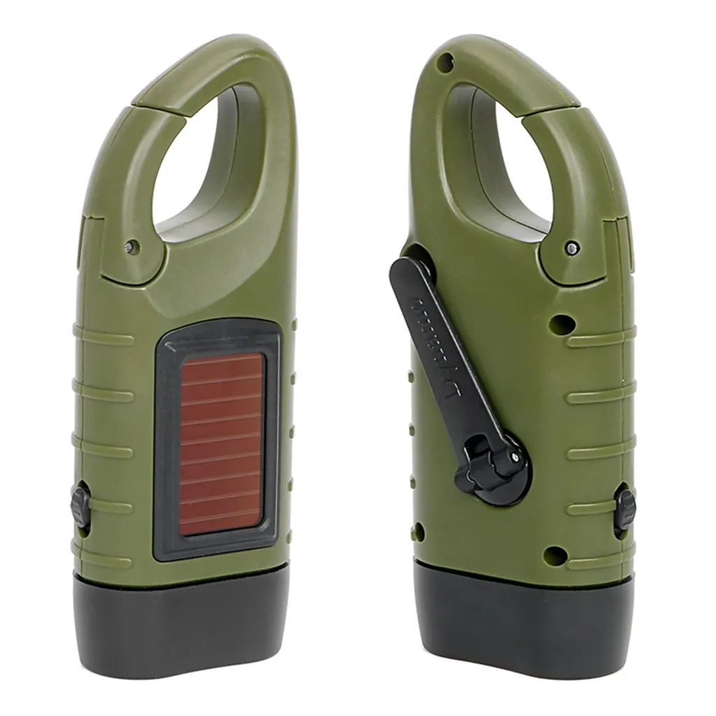 3-LED Taschenlampe Handkurbel Solar Dynamo Karabiner Wiederaufladbare Notfalllampe, Grün Camping Taschenlampe – Bild 3