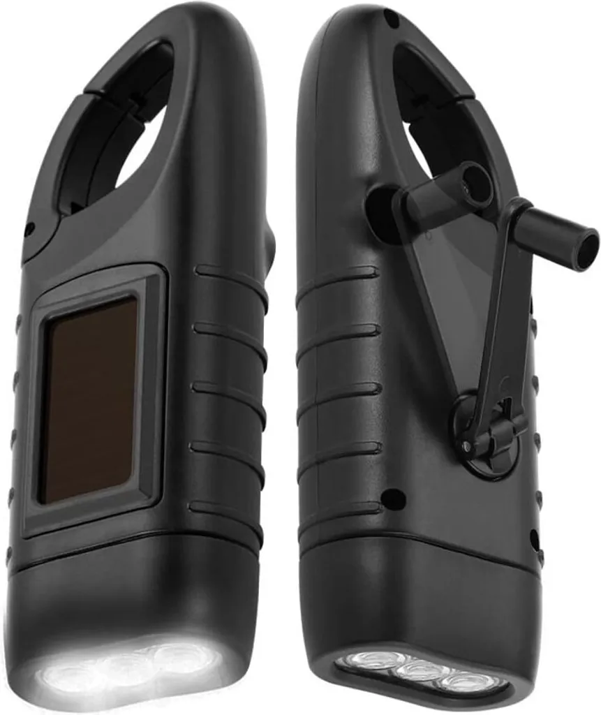 2er Solar LED Taschenlampe Handkurbel Wiederaufladbare Mit Wanderschnalle, Dynamo Taschenlampe, Taschenlampenkurbel Für Outdoor/Camping/Notfall,Schwarz
