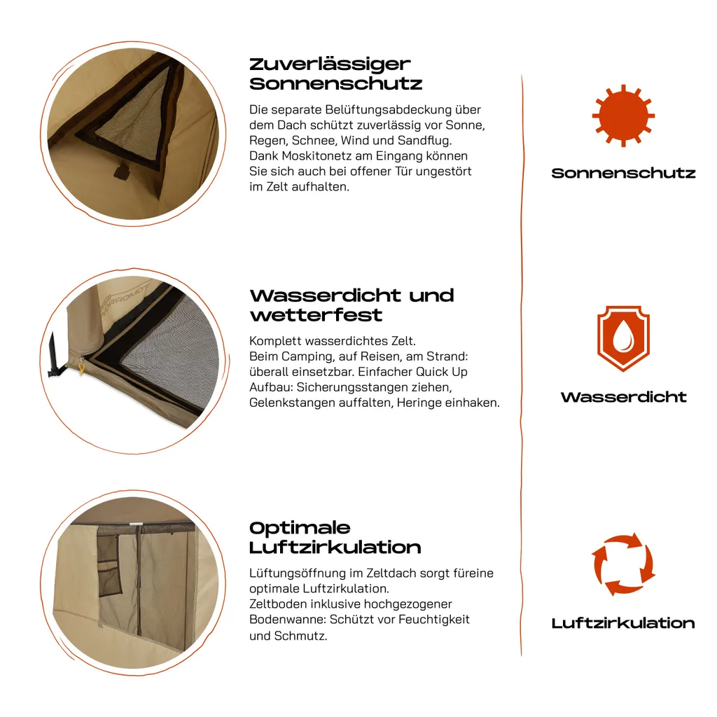 Where Tomorrow Pop Up Duschzelt 155x155x220 Cm Robust Braun – Bild 5