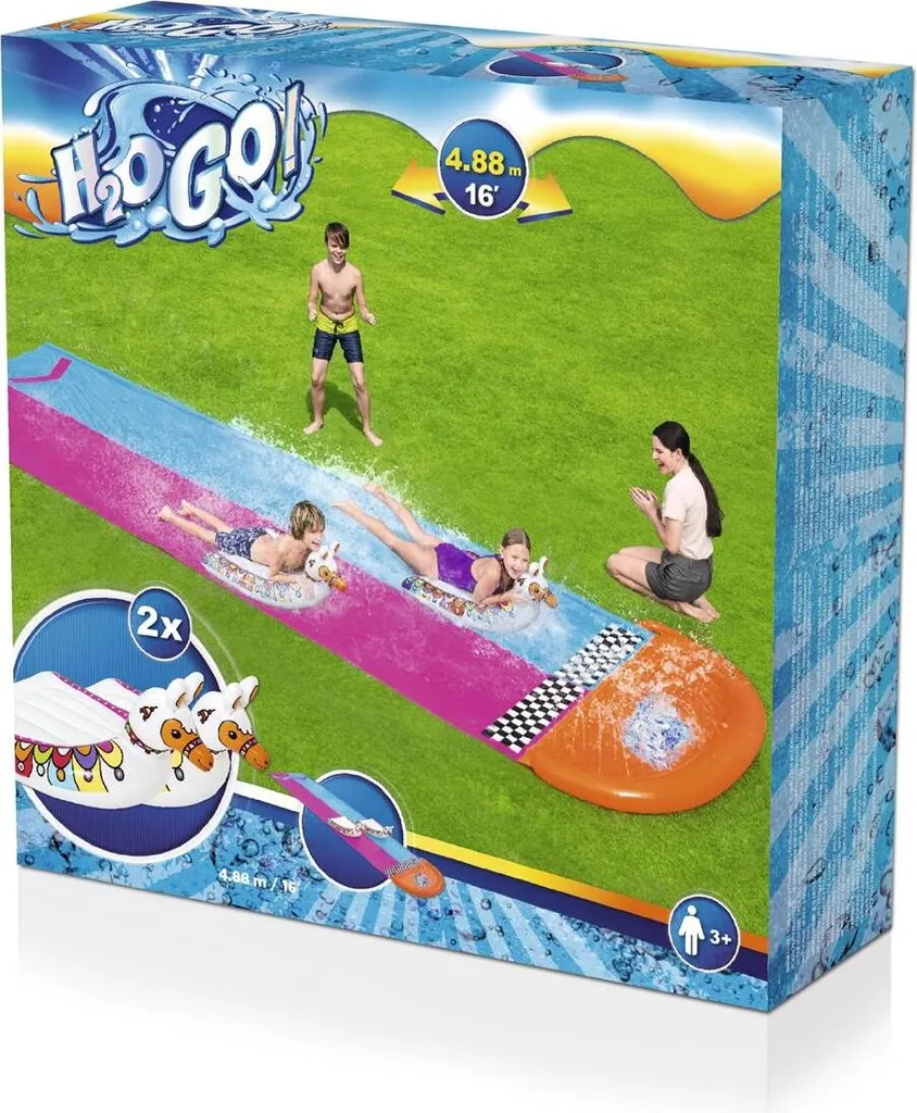 Bestway Sport H2OGO!™ 2er-Wasserrutsche Mit Aufblasbaren Lama-Schwimmtieren 488 Cm Wasserspielzeug Wasserspaß 0 – Bild 14