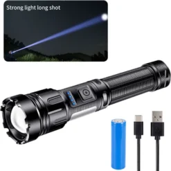 Taschenlampe LED 500 Meter Leuchtweite Militär Taktische USB Wiederaufladbar Wasserdichte Camping Taschenlampe, Notlicht