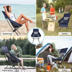 Campingstühle, Klappbarer Campingstuhl Mit Hoher Rückenlehne Und Tragetasche, Angelstuhl Für Sport Picknick Strand Wandern Camping, Klapp Stuhl Bis 130KG Belastbar -Campingbedarf Geschäft 889e73637f803d2df19952669cfd535d