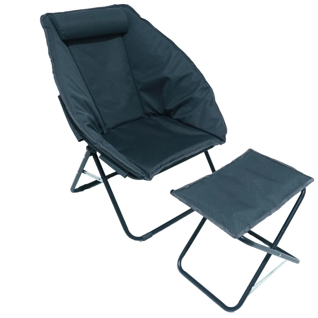 Campingstuhl Faltbar Mit Hocker Gepolstert Kopfkissen Rip Stop Polyester