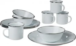 SURVIVAL Essgeschirr Emaille Weiß Neu 12-tlg.