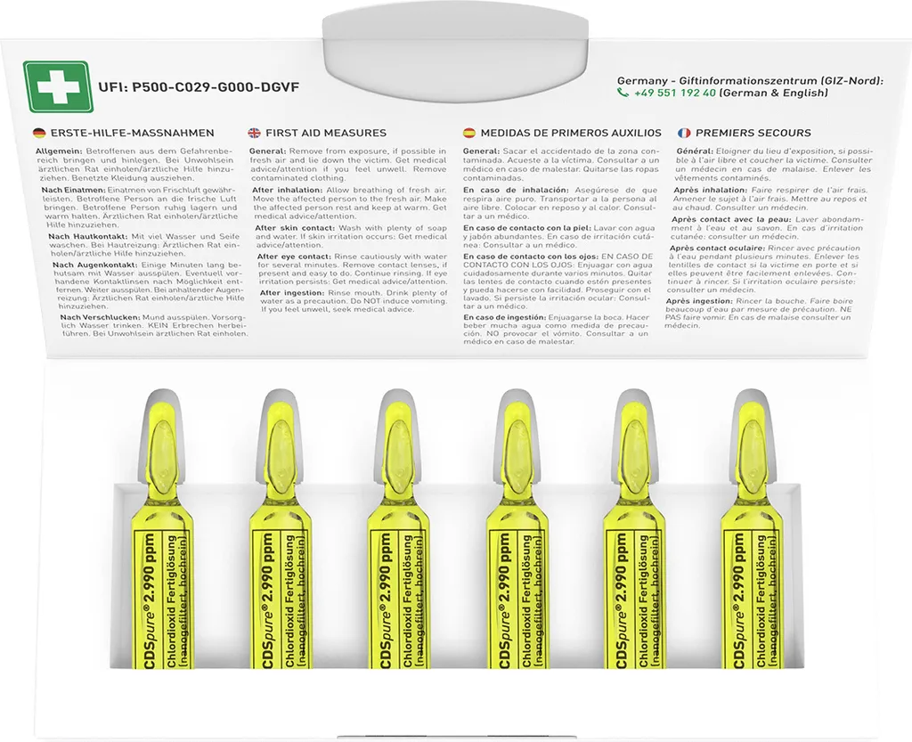 AQUARIUS Pro Life ® - CDSpure 6x5ml I Nanogefiltert & Hochrein I Chlordioxid-Fertiglösung (0,299%) In Klarglas Ampullen I 5 Jahre Ungekühlt Haltbar I 2990ppm I CDL Tropfen I Premium CDS I Das Original – Bild 2