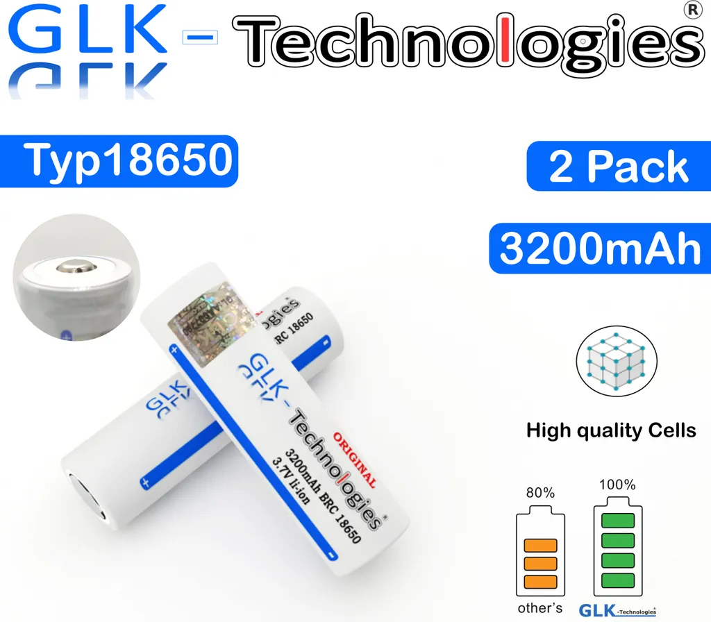 Glk-Technologies Li-Ion Akku 18650 VTC6 Akku 3.7V 3200mAh Taschenlampe Button Akku