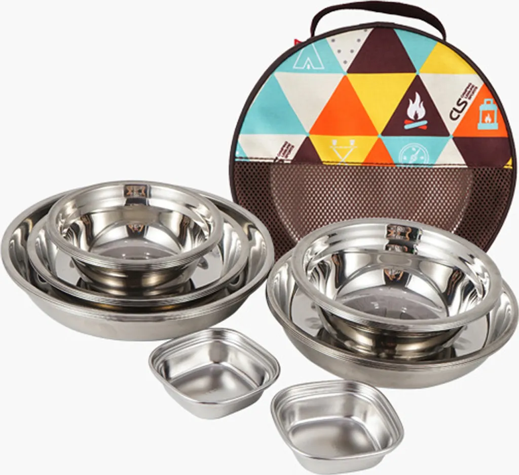 CLS 22-teiliges Tragbares Essteller-Set, Camping-Geschirr-Set, Polierter Edelstahl, Schš¹sseln, Suppent?pfe Mit Aufbewahrungstasche Fš¹r Das Kochen Im Freien, Camping, Picknick, Grillen – Bild 4