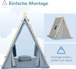 HOMCOM Kinder Teepee Tipi Zelt Mit Fenster Indoor Outdoor Kinderspielzelt Spieltipi Mit Kissen Polyester Kieferholz Lesen Spielen Ausruhen 3-6 Jahren Grau 130 X 115 X 136 Cm -Campingbedarf Geschäft 8d1d0d91a1cdeac40ddf0d24e984a417
