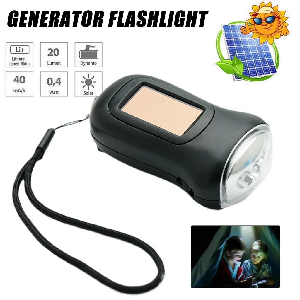 2x Solar LED Taschenlampe Wiederaufladbare Handkurbel Dynamo Camping Notfalllampe – Bild 5