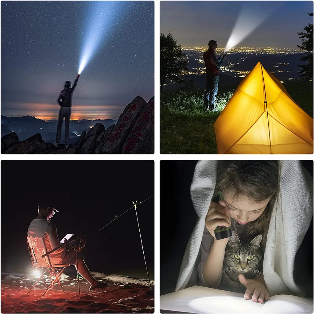 2er Solar LED Taschenlampe Handkurbel Wiederaufladbare Mit Wanderschnalle, Dynamo Taschenlampe, Taschenlampenkurbel Für Outdoor/Camping/Notfall (Grün+Schwarz) – Bild 5