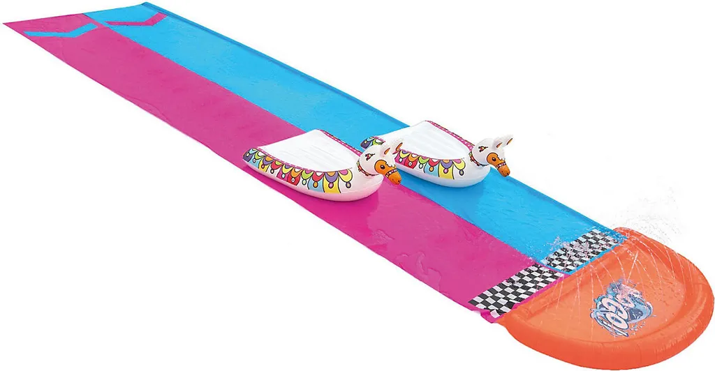 Bestway Sport H2OGO!™ 2er-Wasserrutsche Mit Aufblasbaren Lama-Schwimmtieren 488 Cm Wasserspielzeug Wasserspaß 0 – Bild 2