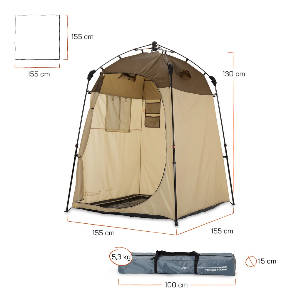 Where Tomorrow Pop Up Duschzelt 155x155x220 Cm Robust Braun – Bild 3
