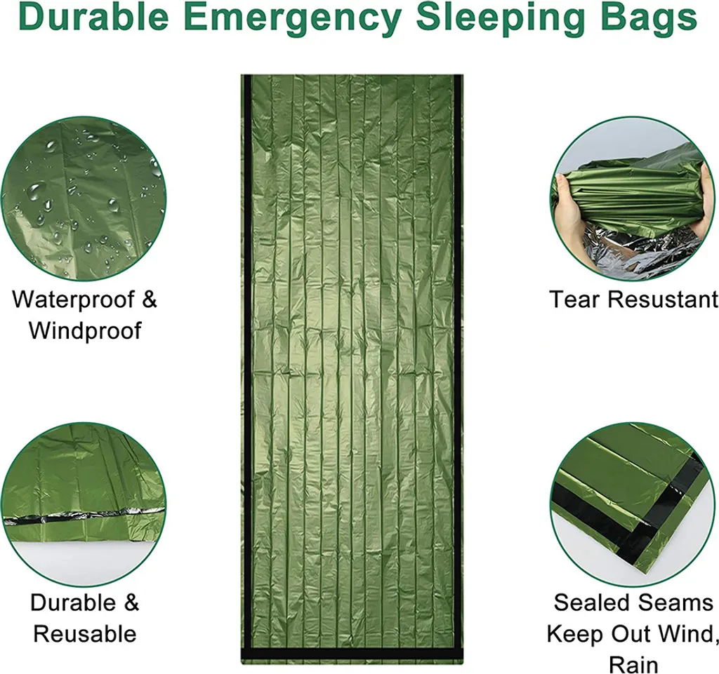 Notfall Überleben Schlafsack,Survival Biwaksack Erste Hilfe Rettungsdecken Wasserdicht Notfalldecke Warm Tube Zelt Ultraleicht Hitzeabweisend Kälteschutz Rettungszelt Für Outdoor(Grün) 8 Notfall Überleben Schlafsack,Survival Biwaksack Erste Hilfe Rettungsdecken Wasserdicht Notfalldecke Warm Tube Zelt Ultraleicht Hitzeabweisend Kälteschutz Rettungszelt Für Outdoor(Grün) – Bild 6